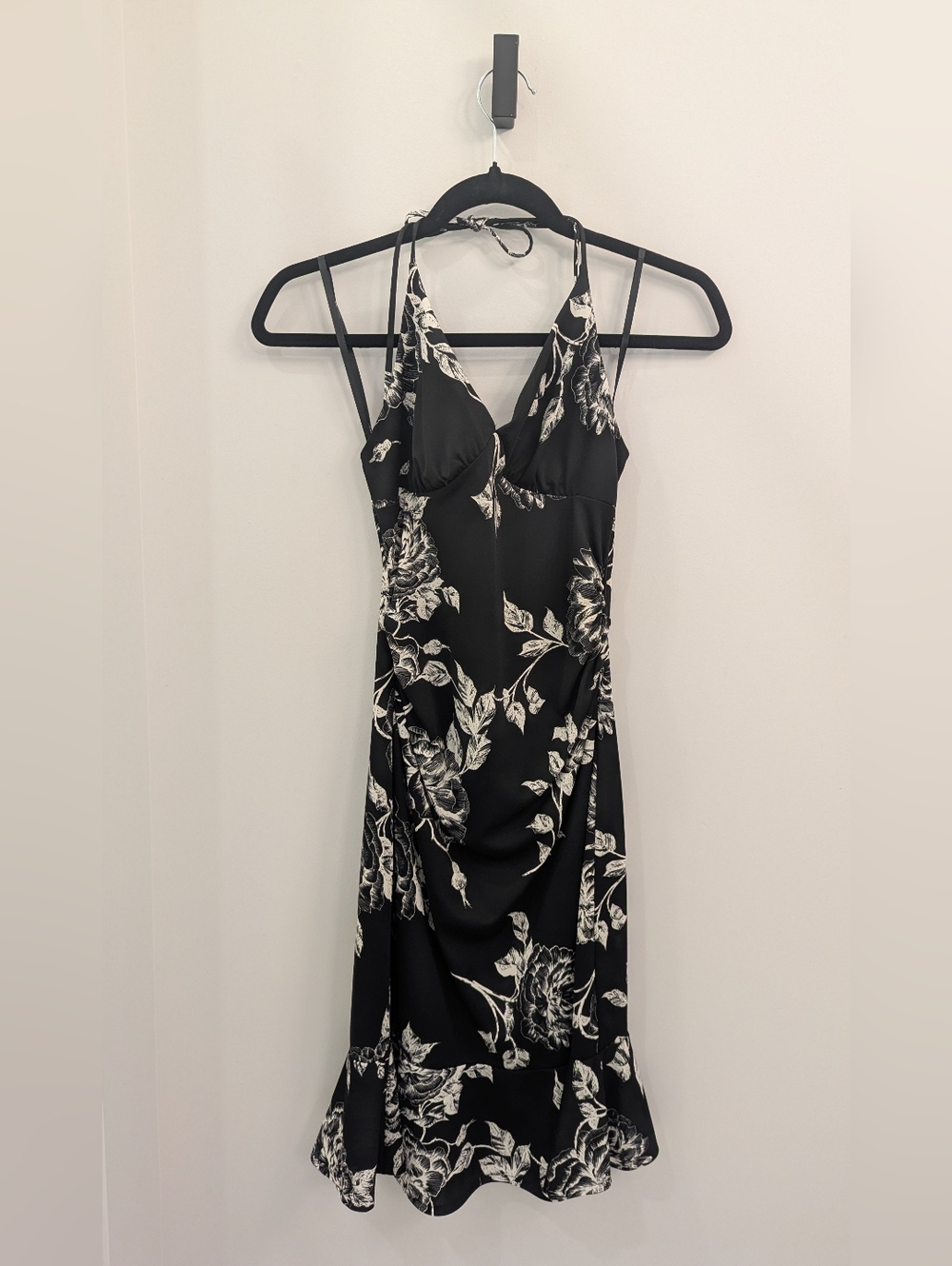 le chateau Black and White Spaghetti Tie Floral Slip Dress